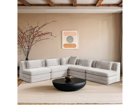 Newport Cream 114" Chenille Fabric Upholstered 5-Piece Modular Sectional - Ornate Home