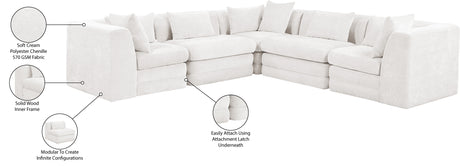 Newport Cream 114" Chenille Fabric Upholstered 5-Piece Modular Sectional - Ornate Home