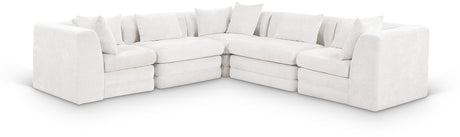 Newport Cream 114" Chenille Fabric Upholstered 5-Piece Modular Sectional - Ornate Home