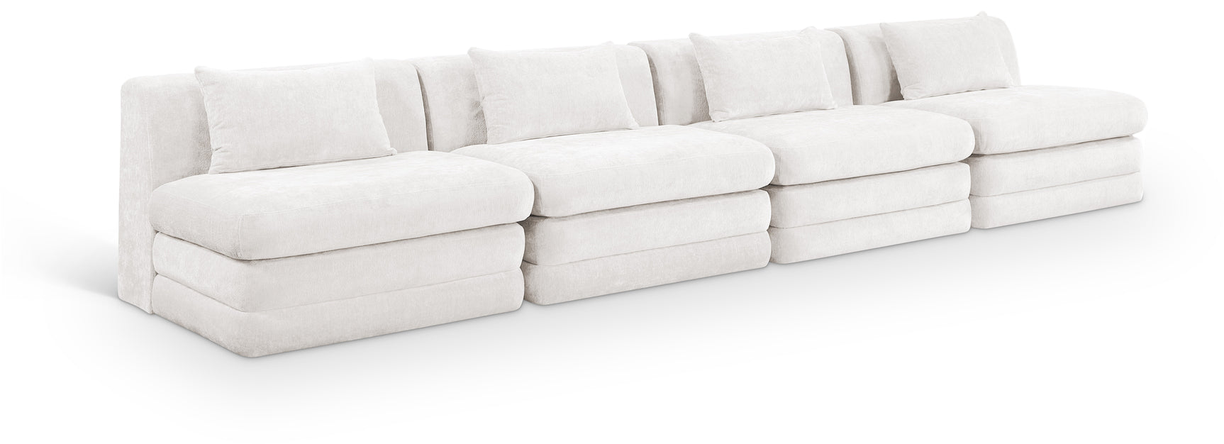 Newport Cream 152" Chenille Fabric Upholstered 4-Piece Armless Modular Sofa - Ornate Home