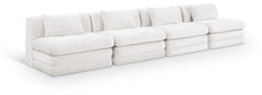 Newport Cream 152" Chenille Fabric Upholstered 4-Piece Armless Modular Sofa - Ornate Home