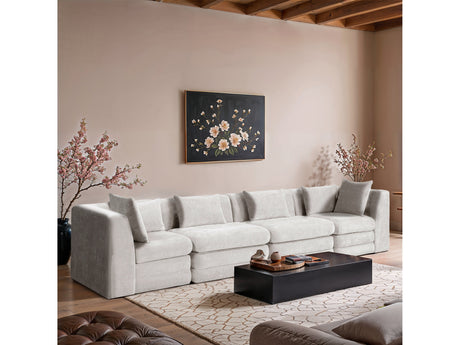 Newport Cream 152" Chenille Fabric Upholstered 4-Piece Modular Sofa - Ornate Home