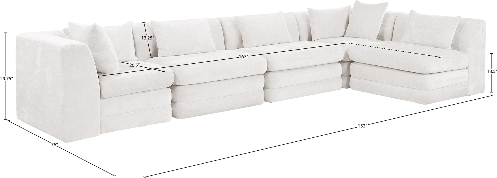Newport Cream 152" Chenille Fabric Upholstered 5-Piece L Shaped Modular Sectional - Ornate Home