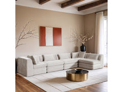 Newport Cream 152" Chenille Fabric Upholstered 5-Piece L Shaped Modular Sectional - Ornate Home