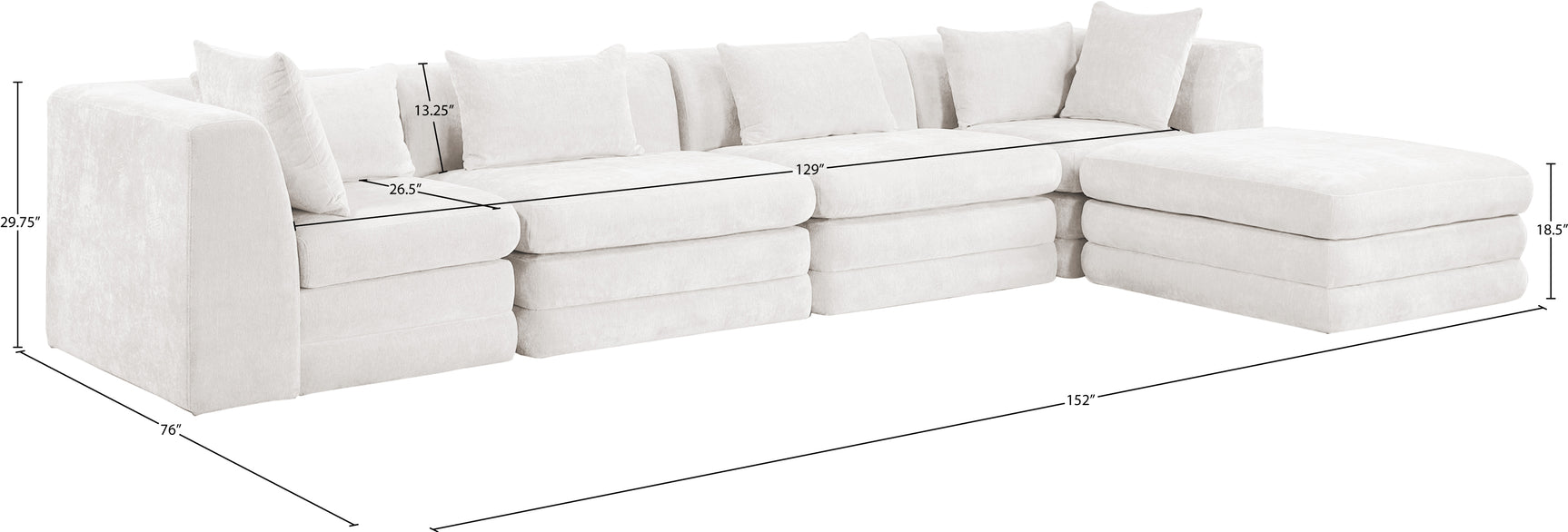 Newport Cream 152" Chenille Fabric Upholstered 5-Piece Modular Sectional - Ornate Home