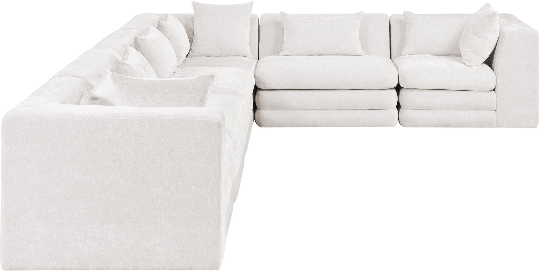 Newport Cream 152" Chenille Fabric Upholstered 6-Piece L Shaped Modular Sectional - Ornate Home