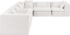 Newport Cream 152" Chenille Fabric Upholstered 6-Piece L Shaped Modular Sectional - Ornate Home