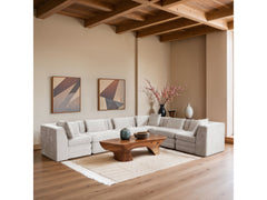 Newport Cream 152" Chenille Fabric Upholstered 6-Piece L Shaped Modular Sectional - Ornate Home