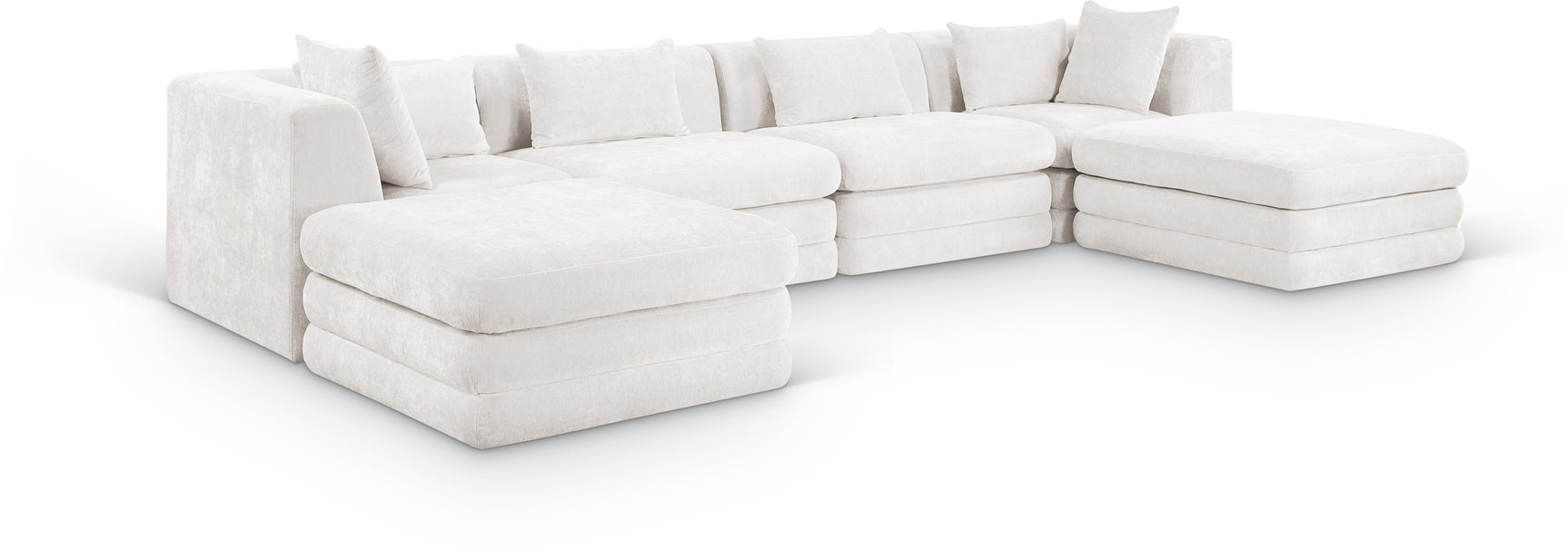 Newport Cream 152" Chenille Fabric Upholstered 6-Piece Modular Sectional - Ornate Home