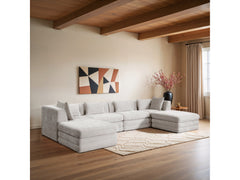 Newport Cream 152" Chenille Fabric Upholstered 6-Piece Modular Sectional - Ornate Home