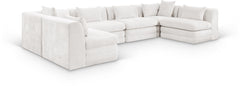 Newport Cream 152" Chenille Fabric Upholstered 6-Piece U Shaped Modular Sectional - Ornate Home