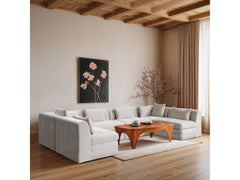 Newport Cream 152" Chenille Fabric Upholstered 6-Piece U Shaped Modular Sectional - Ornate Home