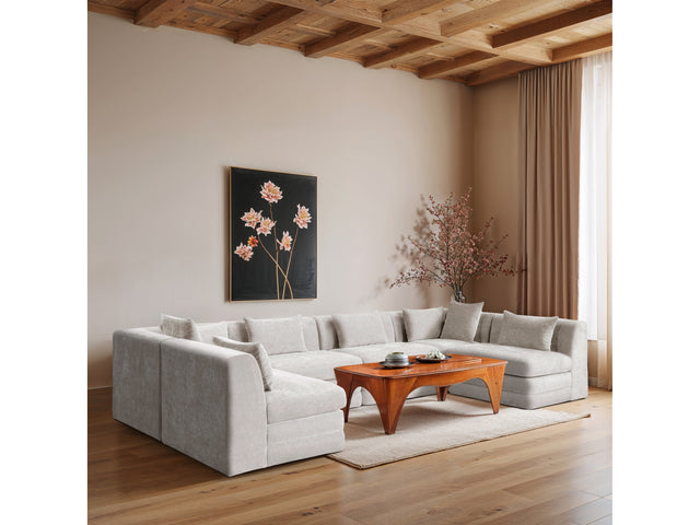 Newport Cream 152" Chenille Fabric Upholstered 6-Piece U Shaped Modular Sectional - Ornate Home