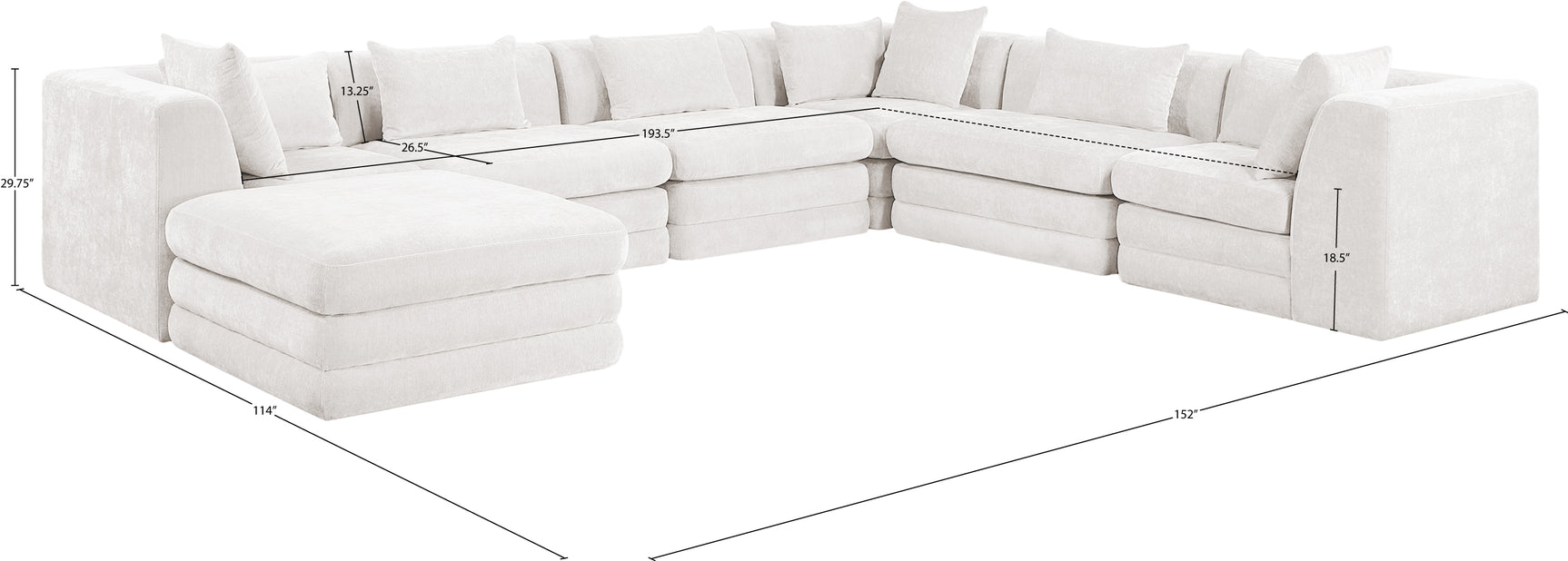 Newport Cream 152" Chenille Fabric Upholstered 7-Piece Modular Sectional - Ornate Home