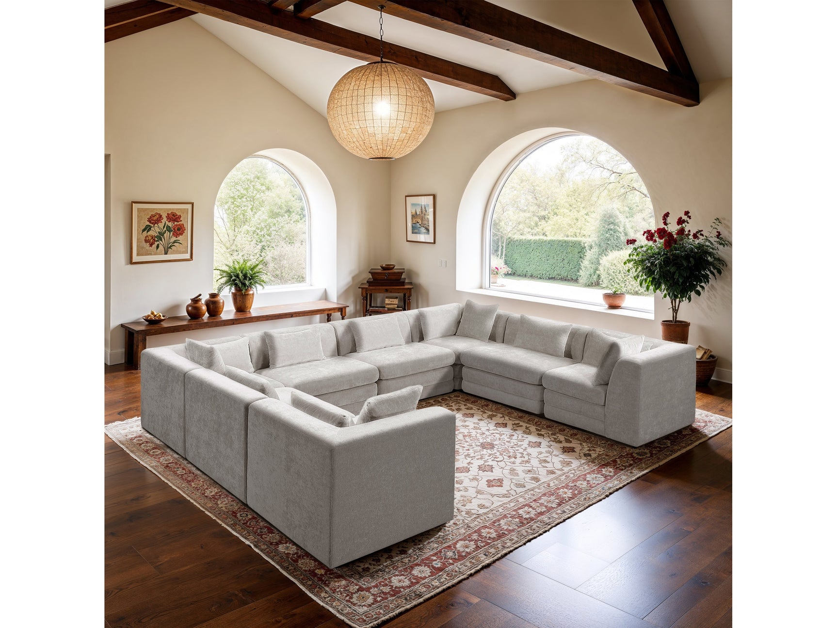 Newport Cream 152" Chenille Fabric Upholstered 8-Piece Modular Sectional - Ornate Home