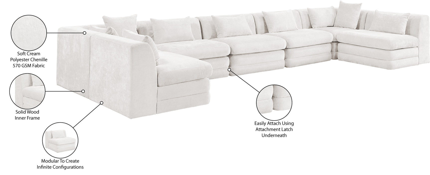Newport Cream 190" Chenille Fabric Upholstered 7-Piece Modular Sectional - Ornate Home