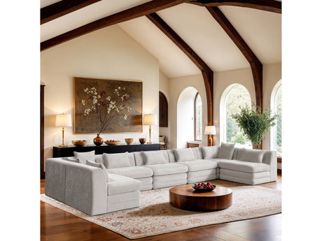 Newport Cream 190" Chenille Fabric Upholstered 7-Piece Modular Sectional - Ornate Home