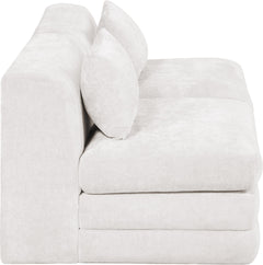Newport Cream 76" Chenille Fabric Upholstered 2-Piece Armless Modular Loveseat - Ornate Home