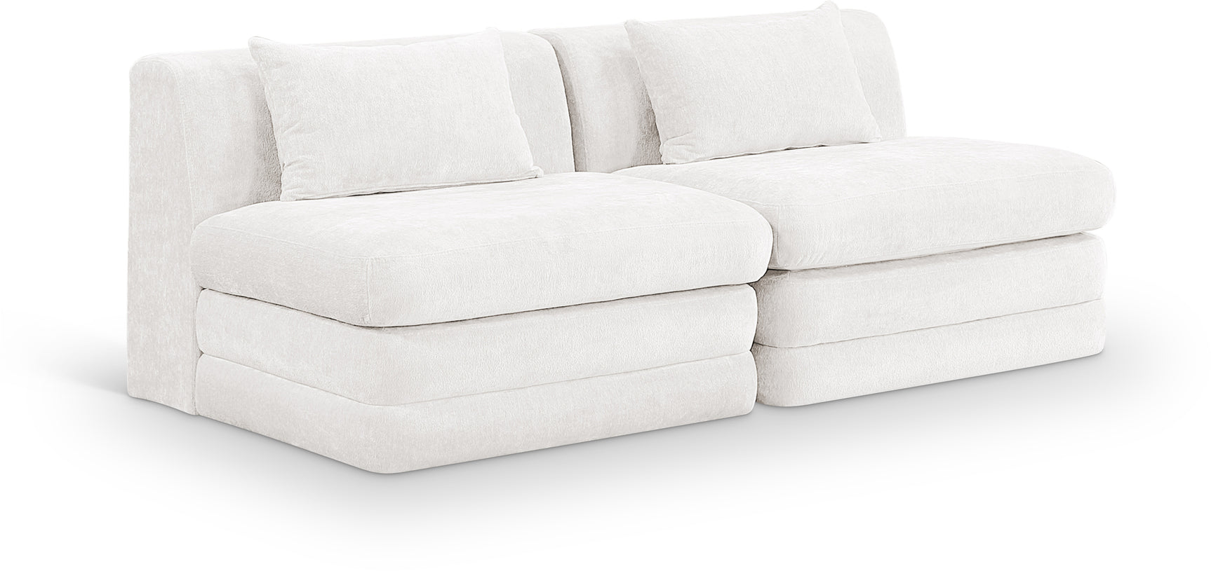 Newport Cream 76" Chenille Fabric Upholstered 2-Piece Armless Modular Loveseat - Ornate Home