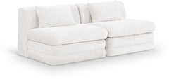 Newport Cream 76" Chenille Fabric Upholstered 2-Piece Armless Modular Loveseat - Ornate Home