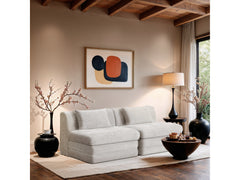 Newport Cream 76" Chenille Fabric Upholstered 2-Piece Armless Modular Loveseat - Ornate Home