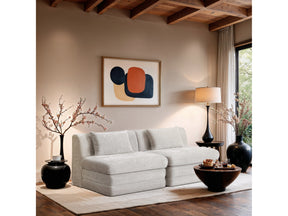 Newport Cream 76" Chenille Fabric Upholstered 2-Piece Armless Modular Loveseat - Ornate Home