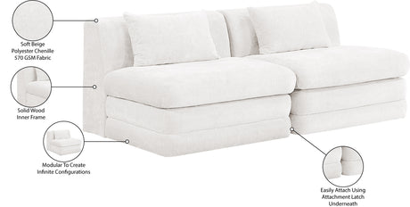 Newport Cream 76" Chenille Fabric Upholstered 2-Piece Modular Loveseat - Ornate Home