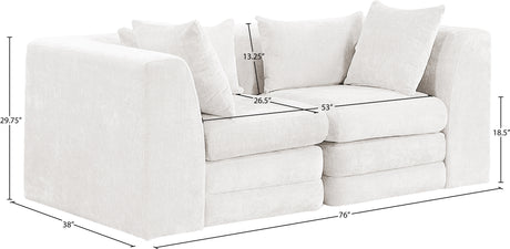 Newport Cream 76" Chenille Fabric Upholstered 2-Piece Modular Loveseat - Ornate Home