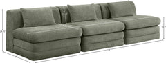 Newport Green 114" Chenille Fabric Upholstered 3-Piece Armless Modular Sofa - Ornate Home