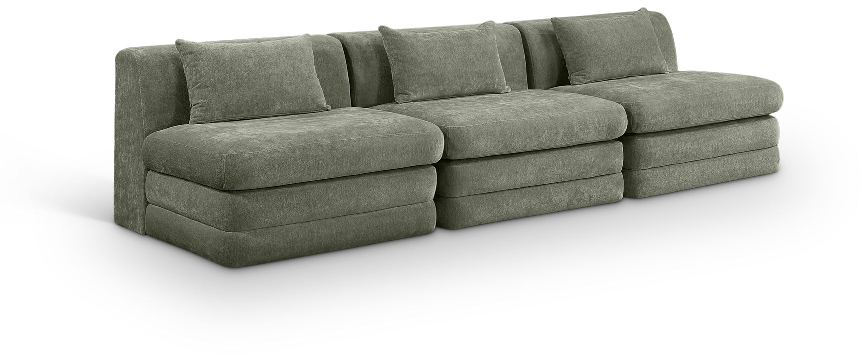 Newport Green 114" Chenille Fabric Upholstered 3-Piece Armless Modular Sofa - Ornate Home