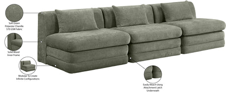Newport Green 114" Chenille Fabric Upholstered 3-Piece Modular Sofa - Ornate Home