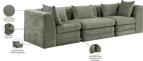 Newport Green 114" Chenille Fabric Upholstered 3-Piece Modular Sofa - Ornate Home