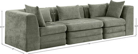 Newport Green 114" Chenille Fabric Upholstered 3-Piece Modular Sofa - Ornate Home