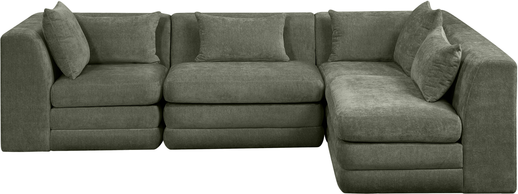 Newport Green 114" Chenille Fabric Upholstered 4-Piece L Shaped Modular Sectional - Ornate Home