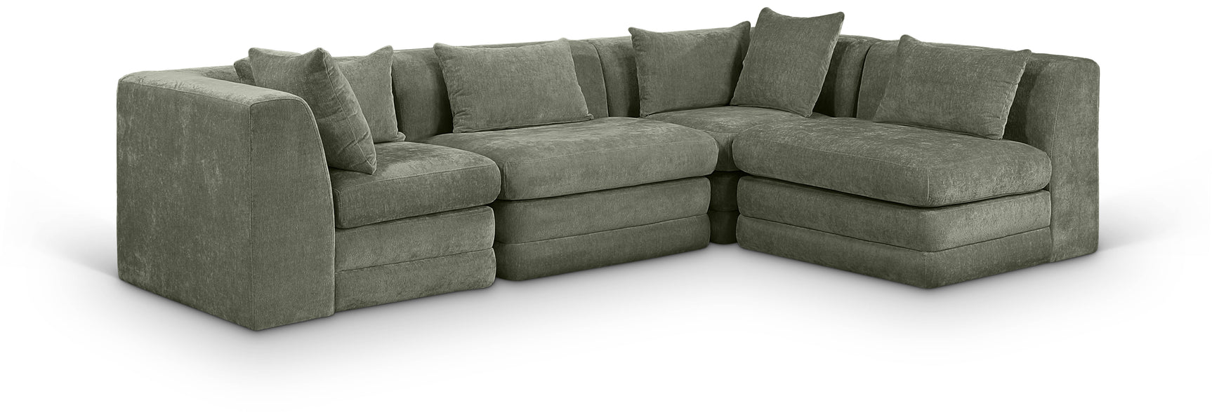 Newport Green 114" Chenille Fabric Upholstered 4-Piece L Shaped Modular Sectional - Ornate Home