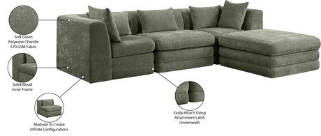 Newport Green 114" Chenille Fabric Upholstered 4-Piece Modular Sectional - Ornate Home