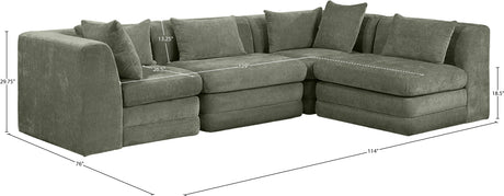 Newport Green 114" Chenille Fabric Upholstered 4-Piece Modular Sectional - Ornate Home