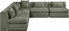 Newport Green 114" Chenille Fabric Upholstered 5-Piece Armless Modular Sectional - Ornate Home