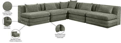 Newport Green 114" Chenille Fabric Upholstered 5-Piece Modular Sectional - Ornate Home