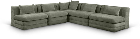 Newport Green 114" Chenille Fabric Upholstered 5-Piece Modular Sectional - Ornate Home