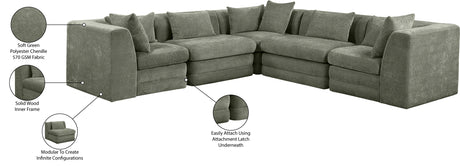 Newport Green 114" Chenille Fabric Upholstered 5-Piece Modular Sectional - Ornate Home