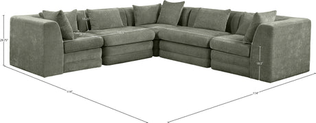 Newport Green 114" Chenille Fabric Upholstered 5-Piece Modular Sectional - Ornate Home