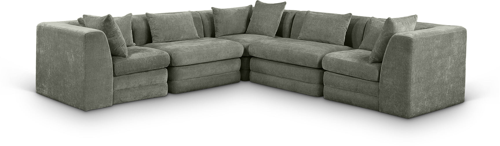 Newport Green 114" Chenille Fabric Upholstered 5-Piece Modular Sectional - Ornate Home
