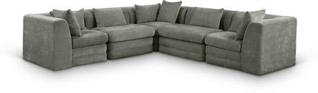 Newport Green 114" Chenille Fabric Upholstered 5-Piece Modular Sectional - Ornate Home