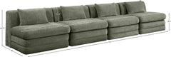 Newport Green 152" Chenille Fabric Upholstered 4-Piece Armless Modular Sofa - Ornate Home