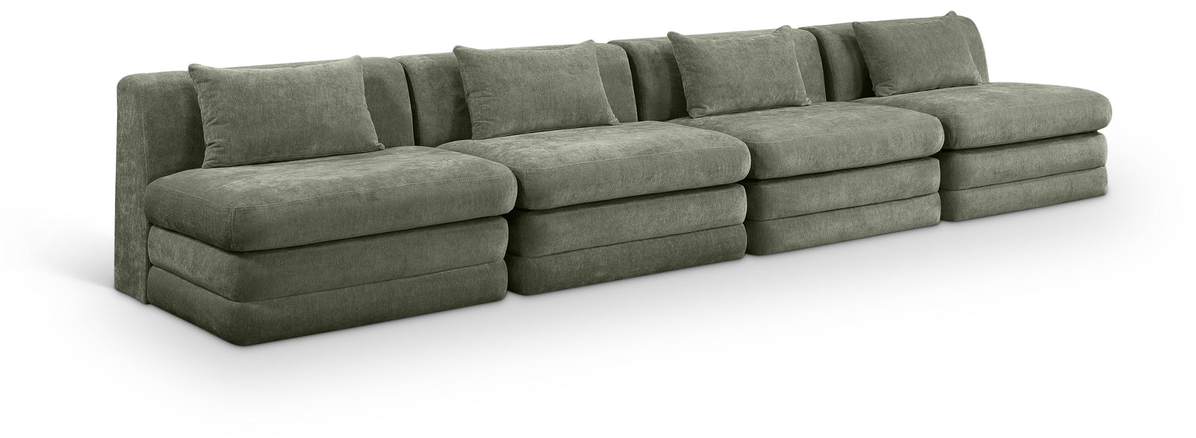 Newport Green 152" Chenille Fabric Upholstered 4-Piece Armless Modular Sofa - Ornate Home
