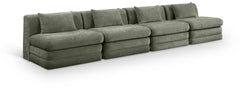 Newport Green 152" Chenille Fabric Upholstered 4-Piece Armless Modular Sofa - Ornate Home