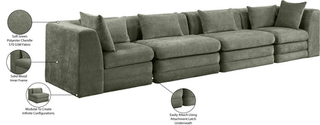 Newport Green 152" Chenille Fabric Upholstered 4-Piece Modular Sofa - Ornate Home