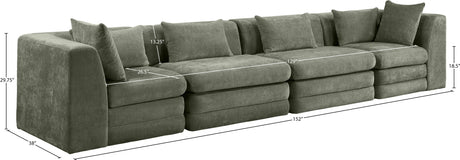 Newport Green 152" Chenille Fabric Upholstered 4-Piece Modular Sofa - Ornate Home