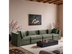 Newport Green 152" Chenille Fabric Upholstered 4-Piece Modular Sofa - Ornate Home